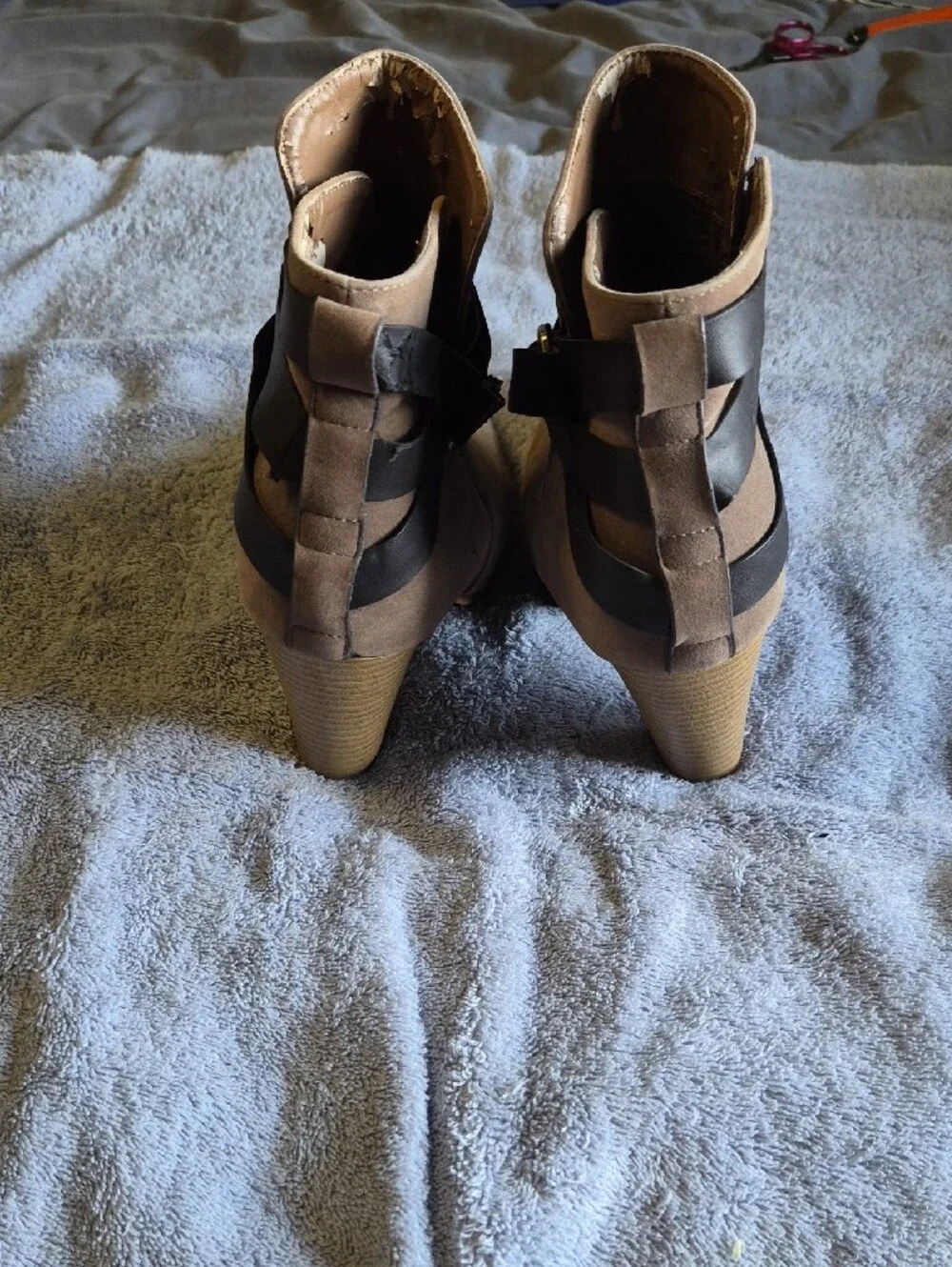 Women's Taupe Ankle Boots with Black Strap Detail